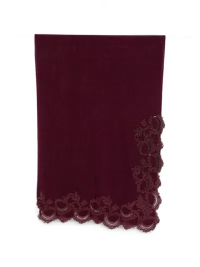 Ermanno Scervino Lace-trim Bead-embellished Scarf In Red