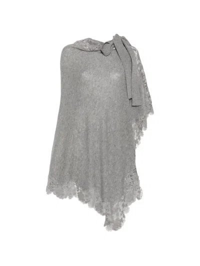 Ermanno Scervino Lace-trim Bow-detail Poncho In Gray