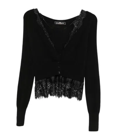 Ermanno Scervino Lace-trim Button-up Cardigan In Black