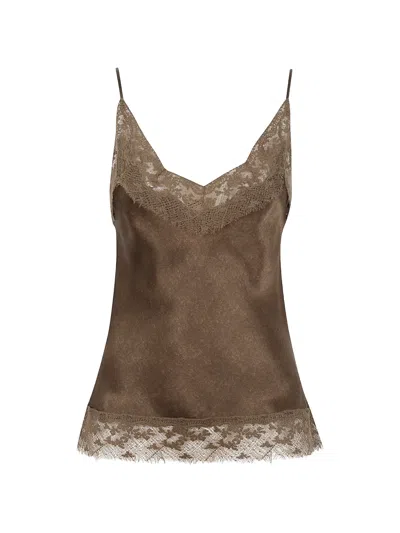 Ermanno Scervino Lace-trim Camisole Top In Brown