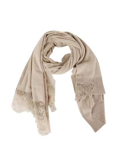 Ermanno Scervino Lace-trim Cashmere Scarf In 뉴트럴