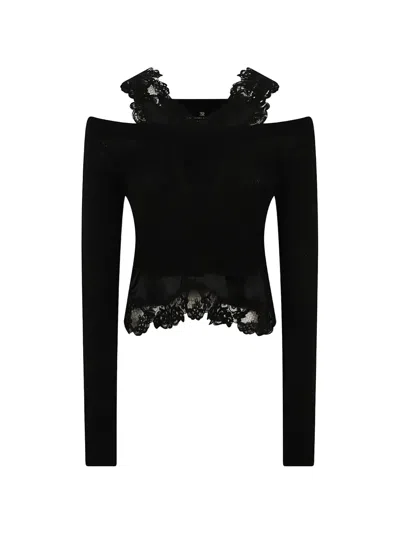 Ermanno Scervino Lace-trim Cold-shoulder Sweater In Black