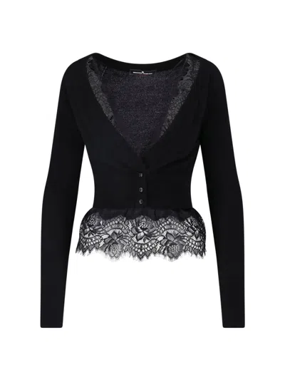 Ermanno Scervino Lace-trim Cropped Button-front Cardigan Sweater In Black