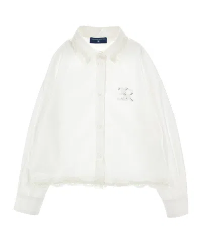 Ermanno Scervino Lace-trim Crystal-embellished Shirt In White
