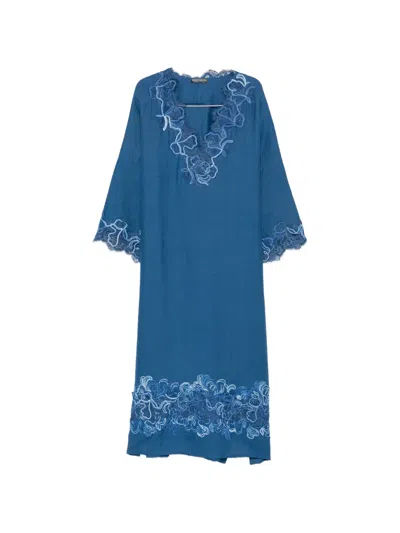 Ermanno Scervino Lace-trim Embroidered Kaftan In Blue