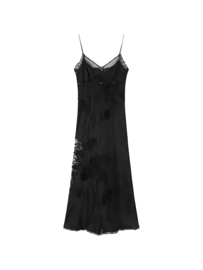Ermanno Scervino Lace-trim Floral-appliqué Midi Dress In Black