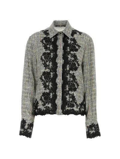 Ermanno Scervino Lace-trim Herringbone Shirt In Gray