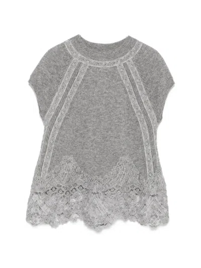 Ermanno Scervino Lace-trim Knitted Top In Gold