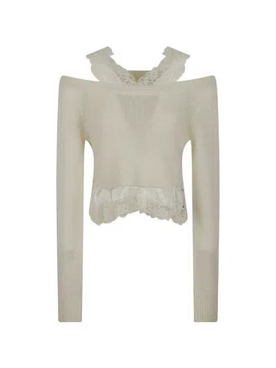 Ermanno Scervino Lace-trim Off-shoulder Sweater In Neutral