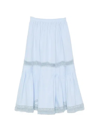 Ermanno Scervino Lace-trim Pleated Midi Skirt In Blue