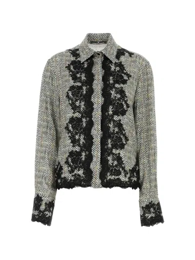 Ermanno Scervino Lace-trim Prince Of Wales Check Shirt In Black