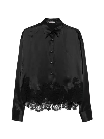 Ermanno Scervino Lace-trim Satin Blouse In Black