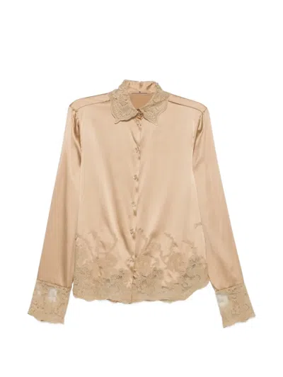 Ermanno Scervino Lace-trim Shirt In Animal Print