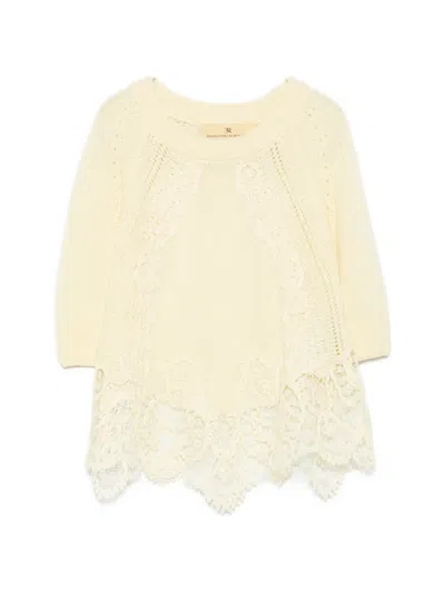 Ermanno Scervino Lace-trim Short-sleeve Sweater In Yellow