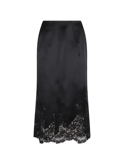 Ermanno Scervino Lace-trim Silk Midi Skirt In Black