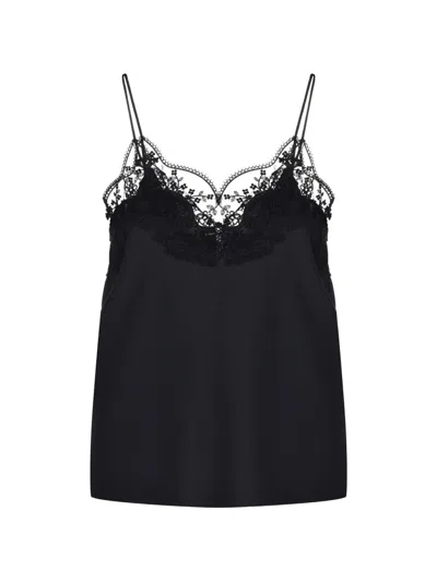 Ermanno Scervino Lace-trim Spaghetti-strap Blouse In Black
