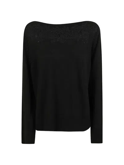 Ermanno Scervino Lace-trimmed Boat-neck Sweater In Black