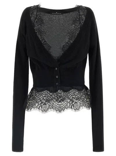 Ermanno Scervino Lace-trimmed Cashmere Cardigan In Black