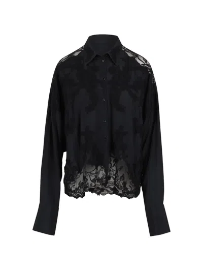 Ermanno Scervino Lace-trimmed Embroidered Shirt In Black