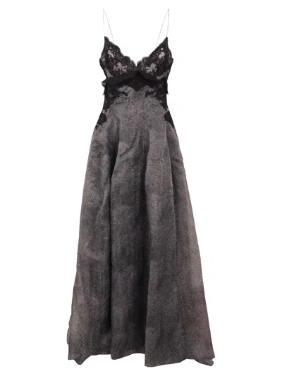 Ermanno Scervino Lace-trimmed Maxi Dress In Gray
