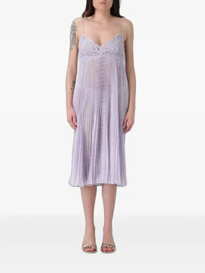 Ermanno Scervino Lace-trimmed Pleated Midi Dress In Purple