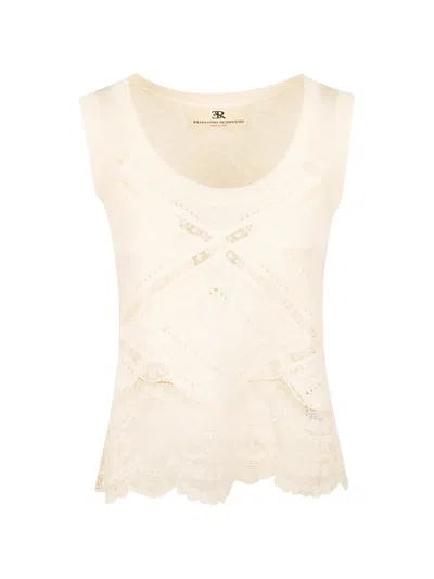 Ermanno Scervino Lace-trimmed Pointelle-knit Top In Neutral