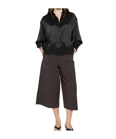 Ermanno Scervino Lace-trimmed Satin Shirt In Black
