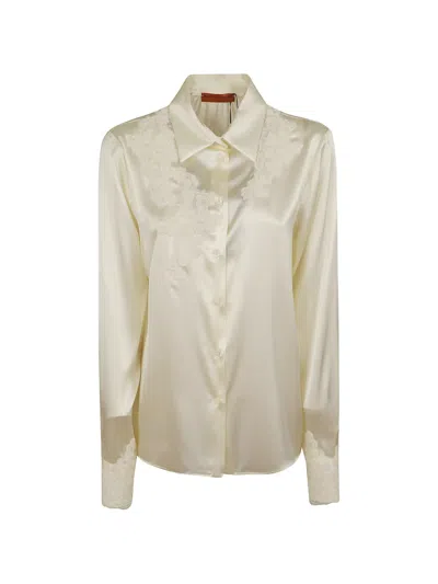 Ermanno Scervino Lace-trimmed Satin Shirt In Neutral