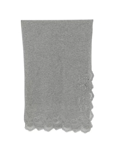 Ermanno Scervino Lace-trimmed Sequin-embellished Scarf In Grey