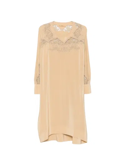 Ermanno Scervino Lace-trimmed Silk Mini Dress In Neutral