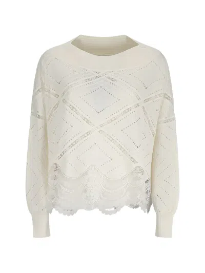 Ermanno Scervino Lace-trimmed Sweater In White