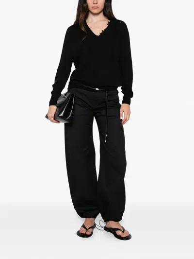 Ermanno Scervino Lace-trimmed V-neck Sweater In Black