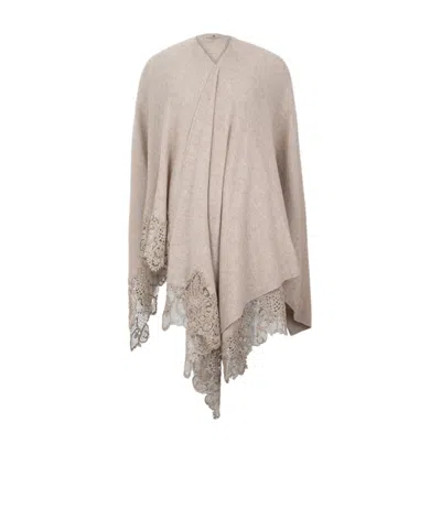 Ermanno Scervino Lace-trimmed Wool Cape In Neutral