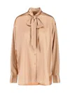 Ermanno Scervino Satin Long Sleeve Top With Bow Detail In Brown