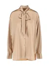 Ermanno Scervino Satin Long Sleeve Top With Bow Detail In Pink