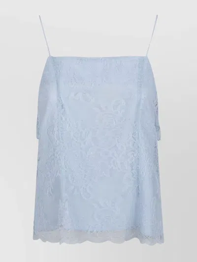 Ermanno Scervino Layered Lace Spaghetti Straps Scalloped Top In Dusty Blue