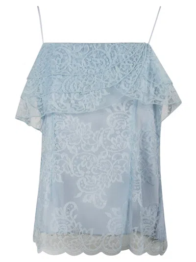 Ermanno Scervino Layered Lace Top In Dusty Blue