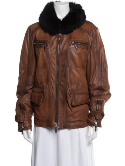 Pre-owned Ermanno Scervino Leather Biker Jacket In Brown