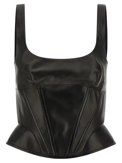 Ermanno Scervino Leather Bustier Bodysuit In Black
