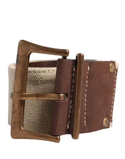 Ermanno Scervino Leather Canvas Metal Buckle Belt In Multi