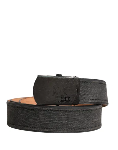 Pre-owned Ermanno Scervino Leather Cotton Logo Metal Buckle Women's Belt () In Black