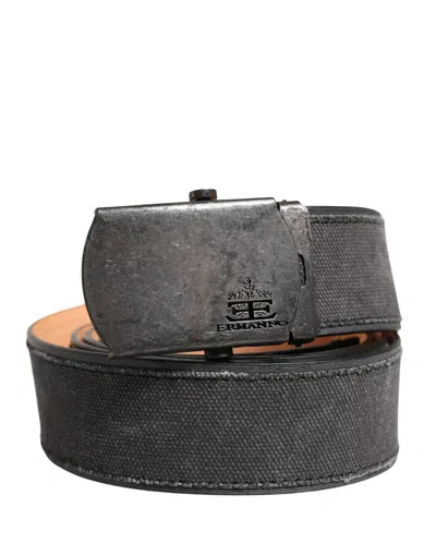 Pre-owned Ermanno Scervino Leather Cotton Logo Metal Buckle Women's Belt () In Black