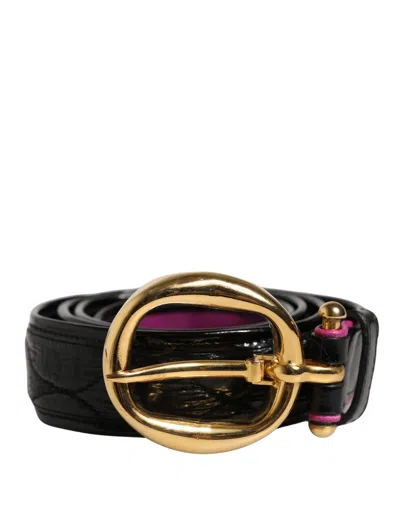 Pre-owned Ermanno Scervino Leather Gold Round Buckle Waist Women's Belt () In Black