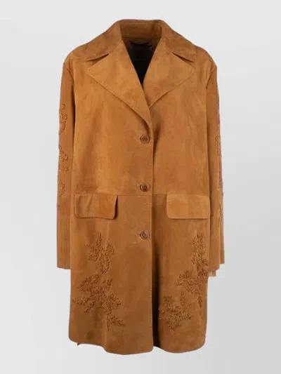 Ermanno Scervino Leather Jacket Long Cut Notched Lapels In Brown