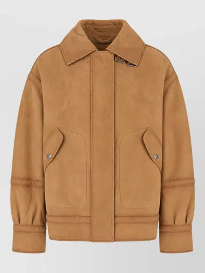 Ermanno Scervino Leather Single Breasted Coat In Brown