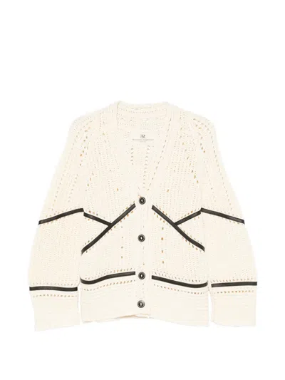 Ermanno Scervino Leather-trim Buttoned Cardigan In Neutral