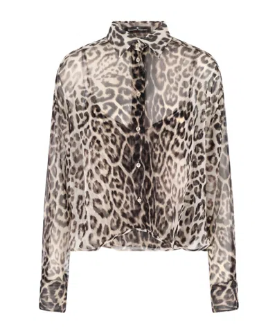 Ermanno Scervino Leopard Print Shirt In Brown