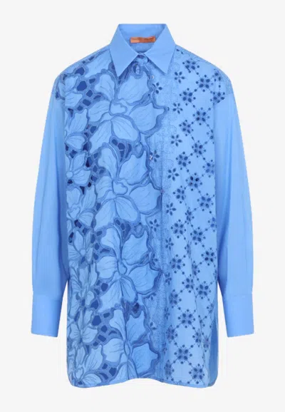 Ermanno Scervino Floral-lace Embroidered Shirt In Blue