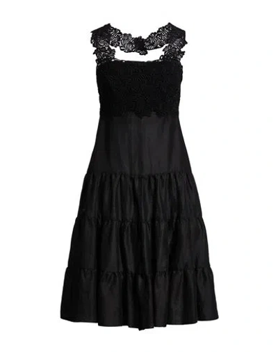 Ermanno Scervino Life Woman Midi Dress Black Size 8 Linen, Cotton In Multi