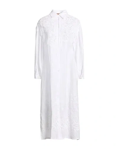 Ermanno Scervino Life Woman Midi Dress White Size 4 Linen, Cotton, Polyester